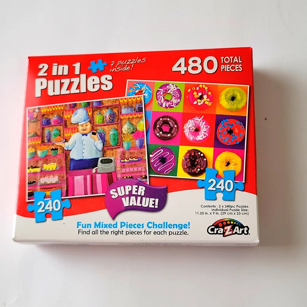 Cra Z Art 2in1 Puzzle 480 Total Pcs The Baker I Love Donuts Ages 9+ New - Picture 1 of 8